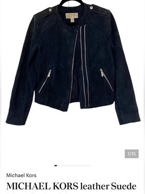 Michael Kors Navy Suede Moto Jacket